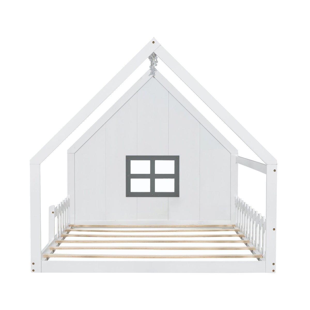 Full Size House Bed with Window and Fence - Solid Pine, photo 7 of 32