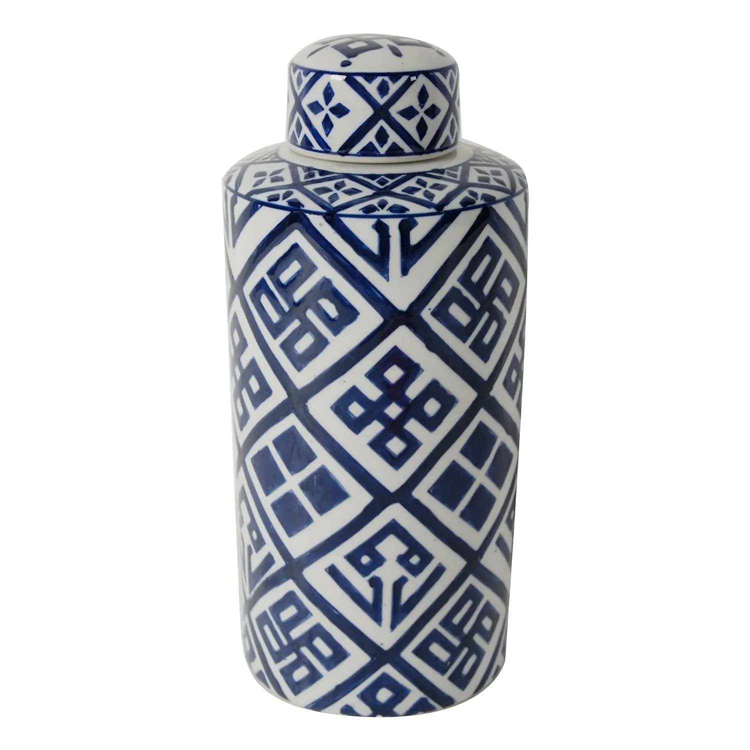 Valora Blue and White Cylinder Jar by HouseOfZazla