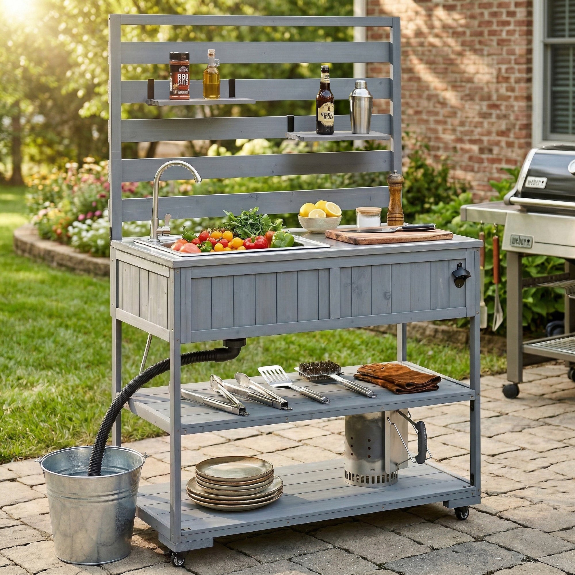 TOPMAX 41.7'' Large Patio Rolling Kitchen Island with Sink by HouseOfZazla