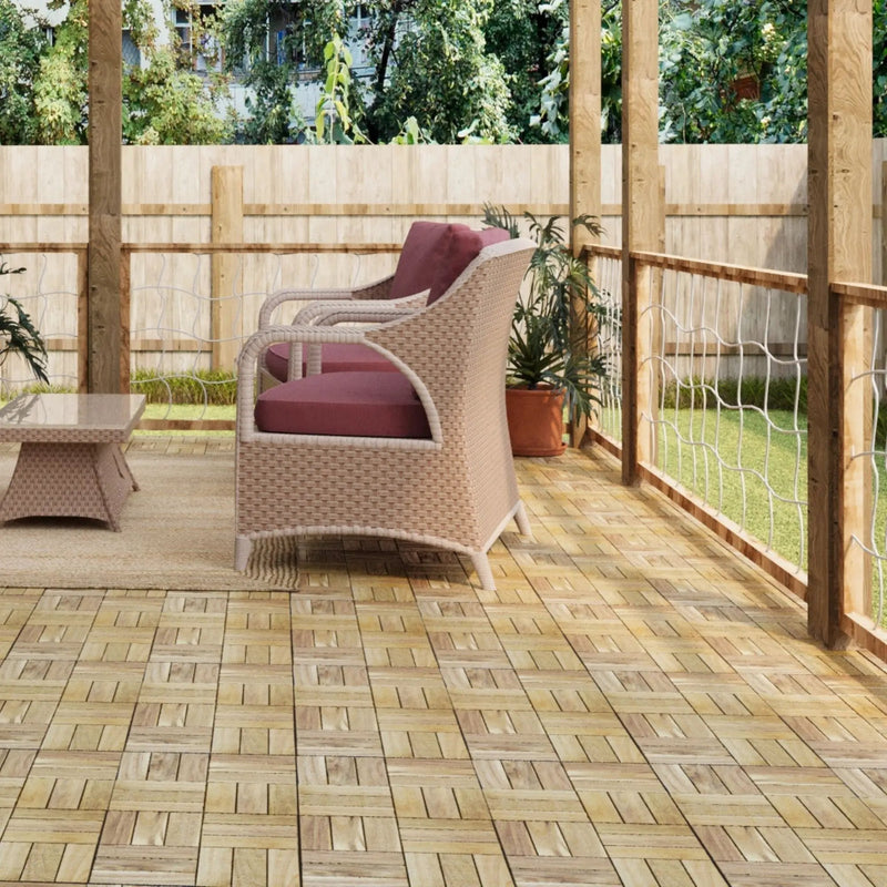 Interlocking Deck Tiles Checker Pattern, Square Acacia Hardwood Outdoor Flooring For Patio, Bancony, Pool Side by HouseOfZazla