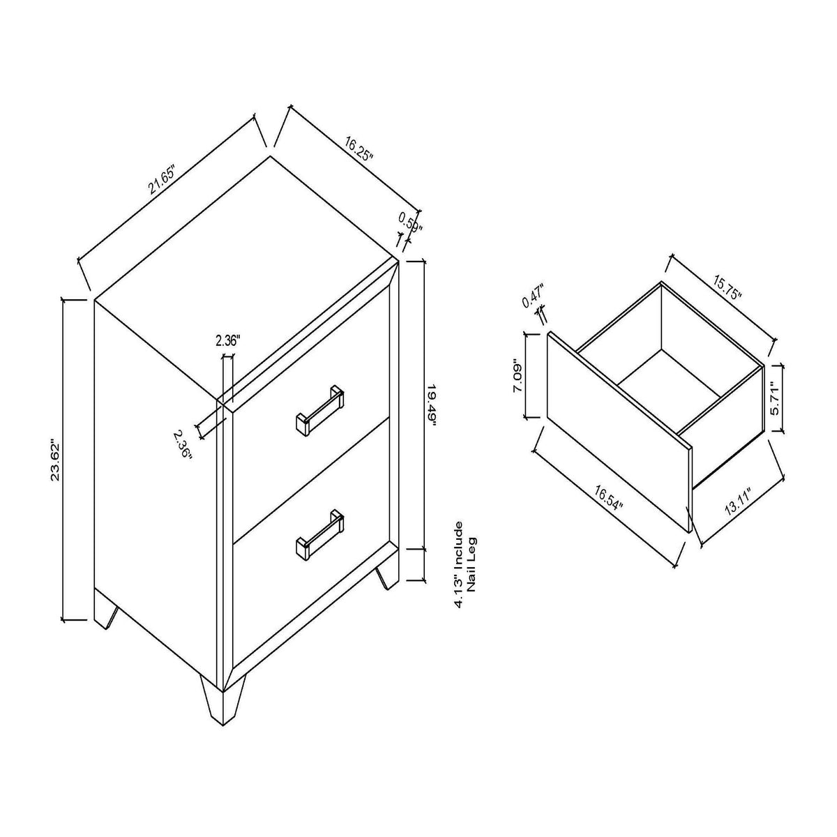 White Nightstand with Modern Acrylic Hardware - Omoda, photo 3 of 5