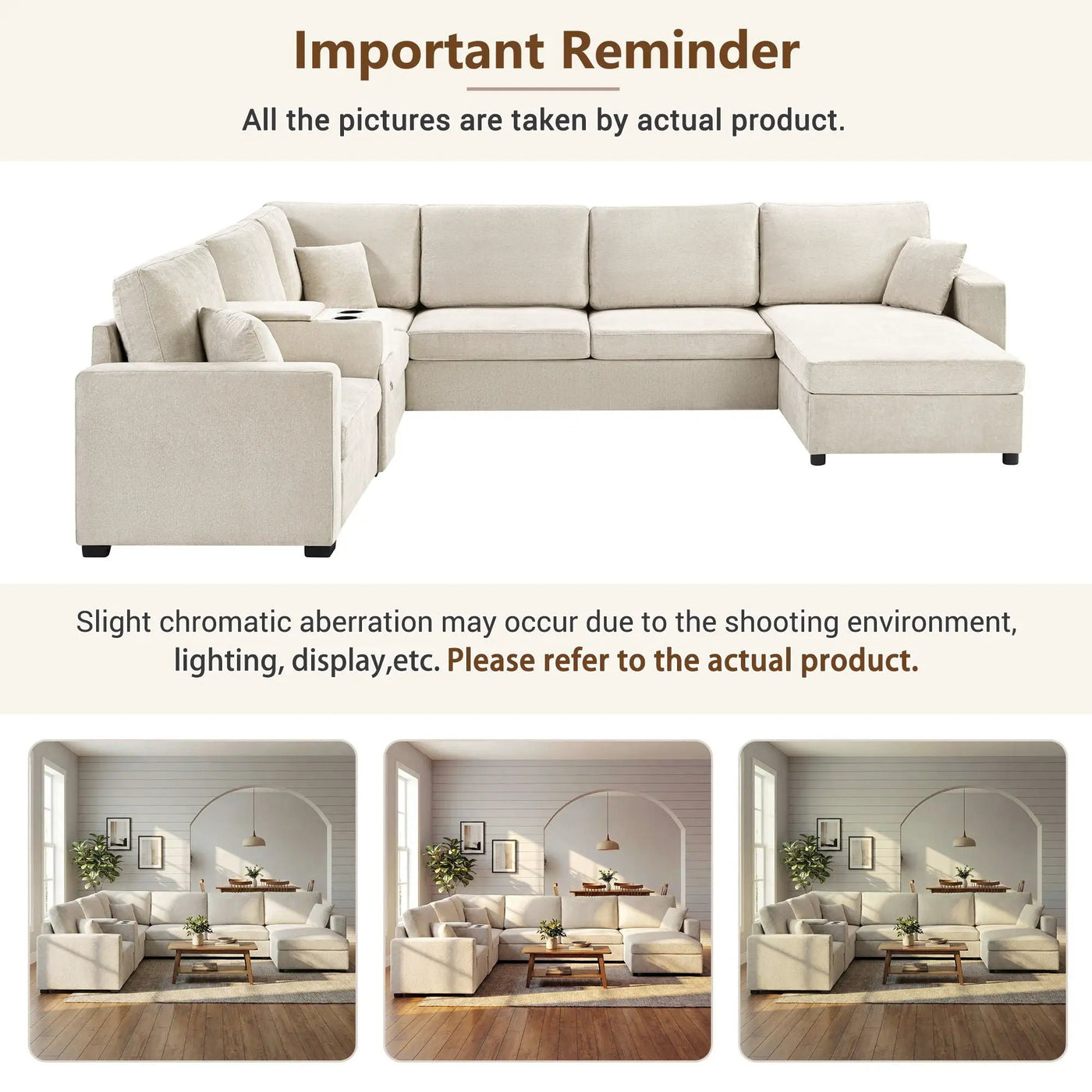 Modular 5 Seat U-Shape Sectional Sofa With Chaise Lounge, Built In Cup Holders And Storage Drawer by HouseOfZazla