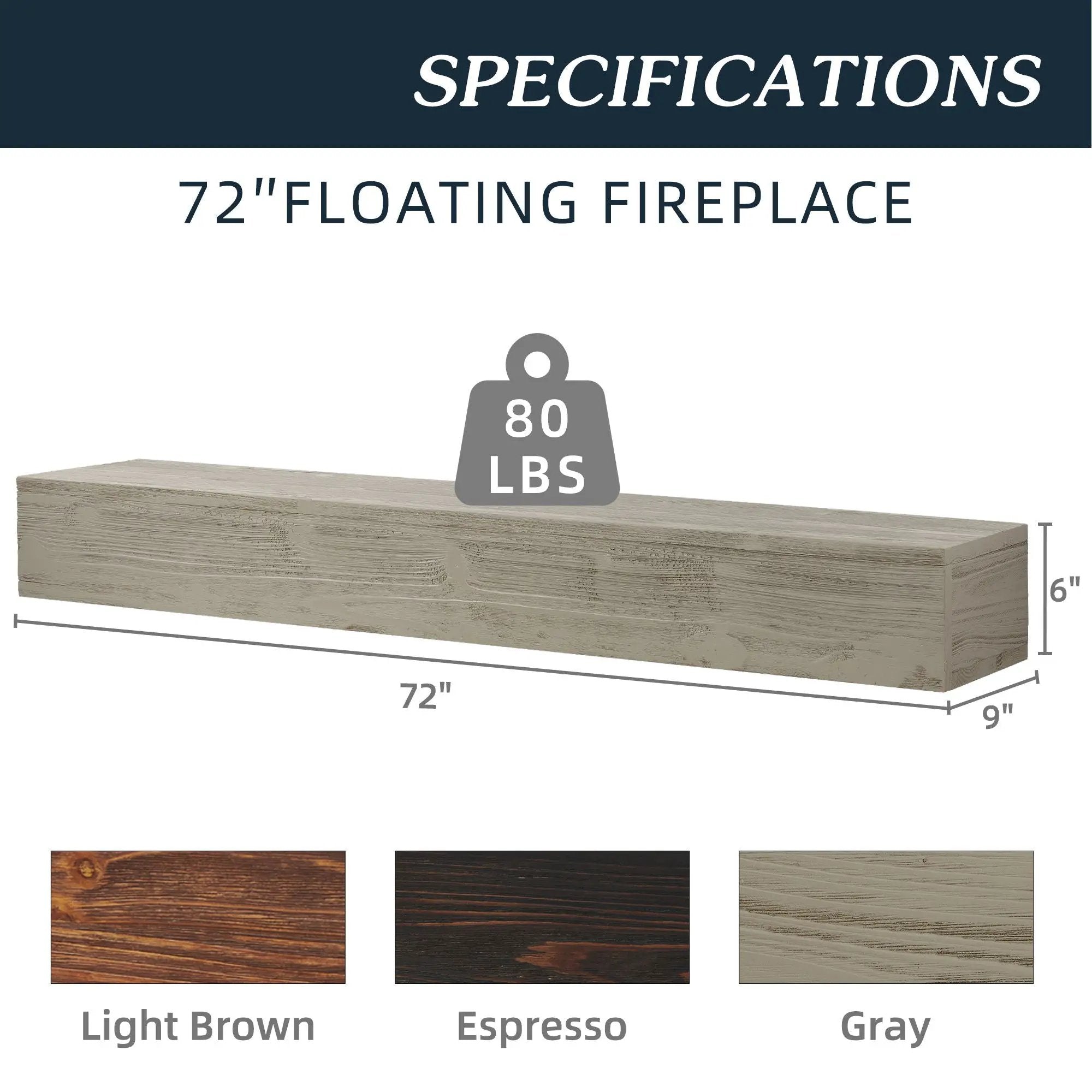 Rustic Wood Fireplace Mantel, Wall-Mounted & Floating Shelf For Home Decor by Unique Piece Furniture