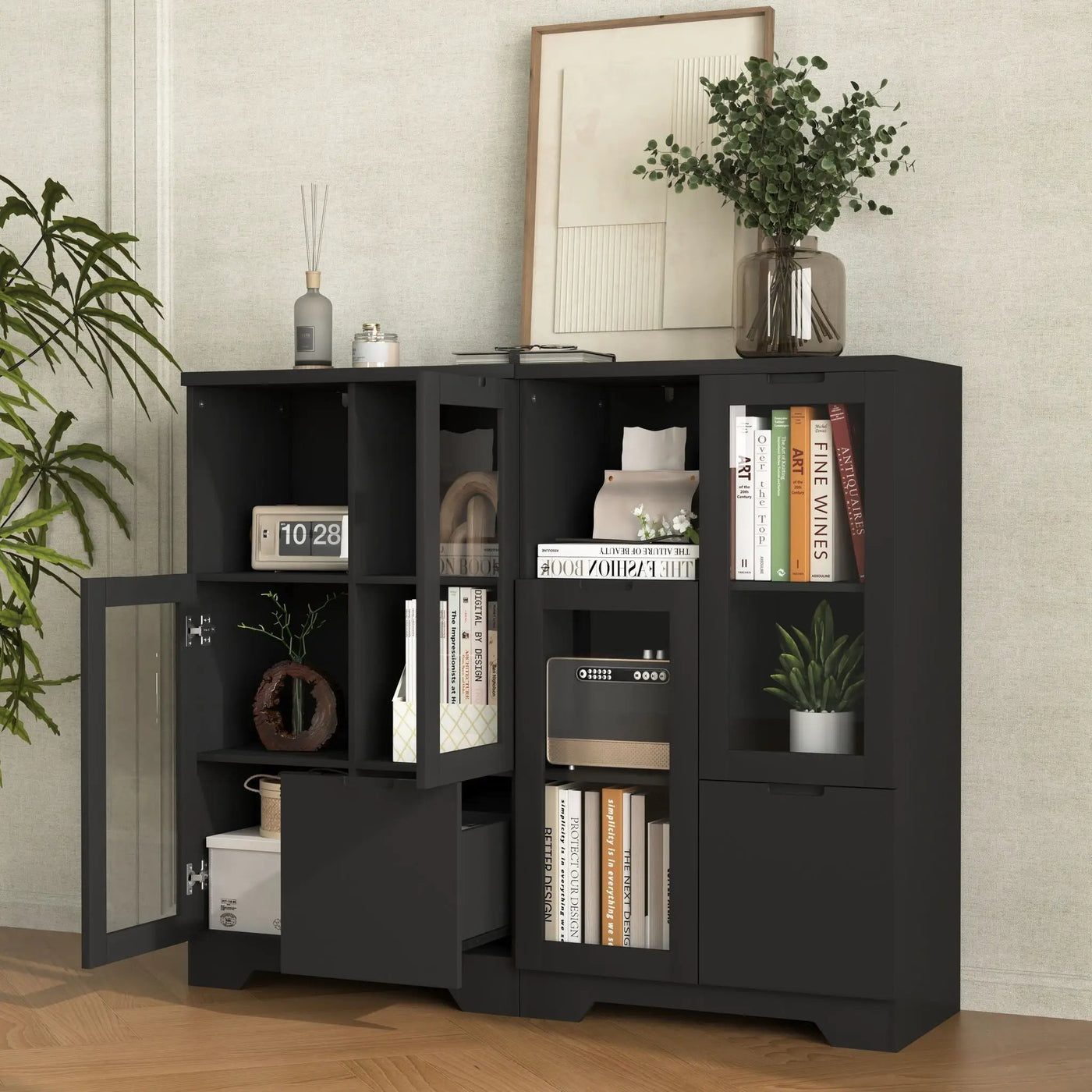 Modern Cabinet With Glass Doors And Drawer by Unique Piece Furniture