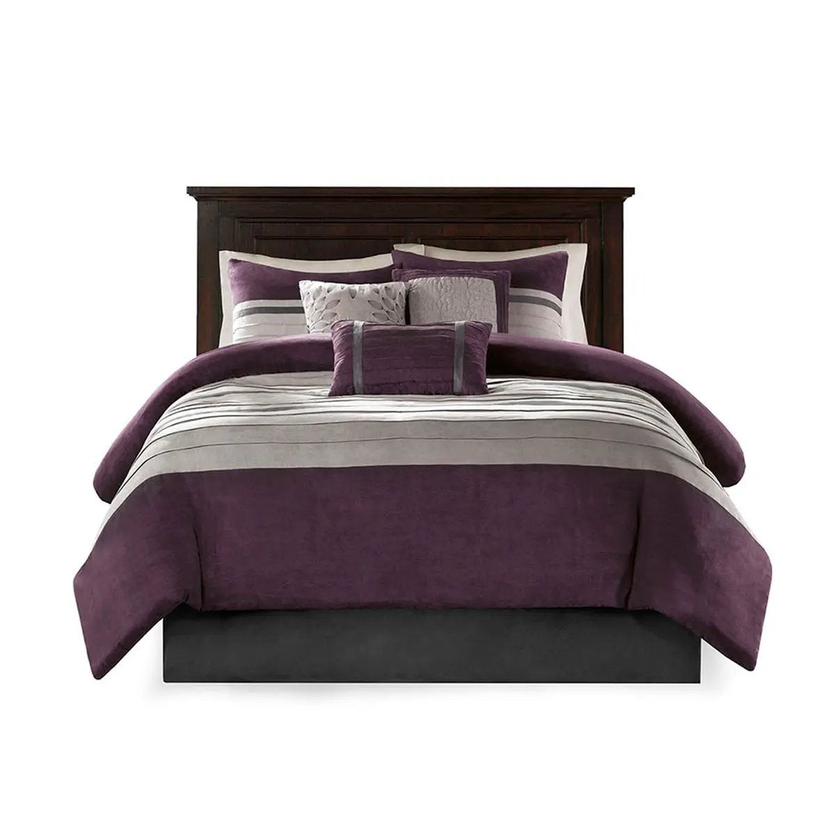 7 Pc Pieced Faux Suede Comforter Set Purple Cal King by HouseOfZazla