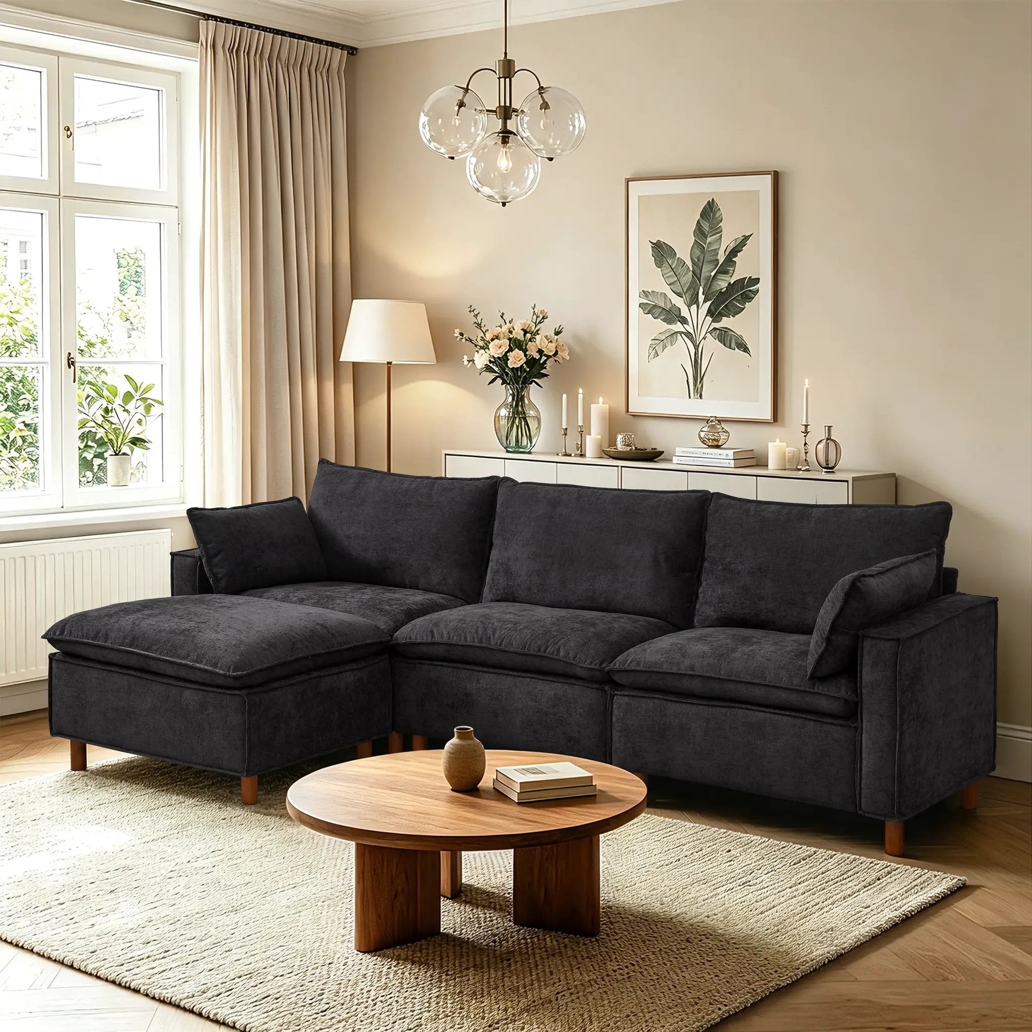 108.5" Modular Sectional L Shape Sofa with Movable Ottoman by HouseOfZazla