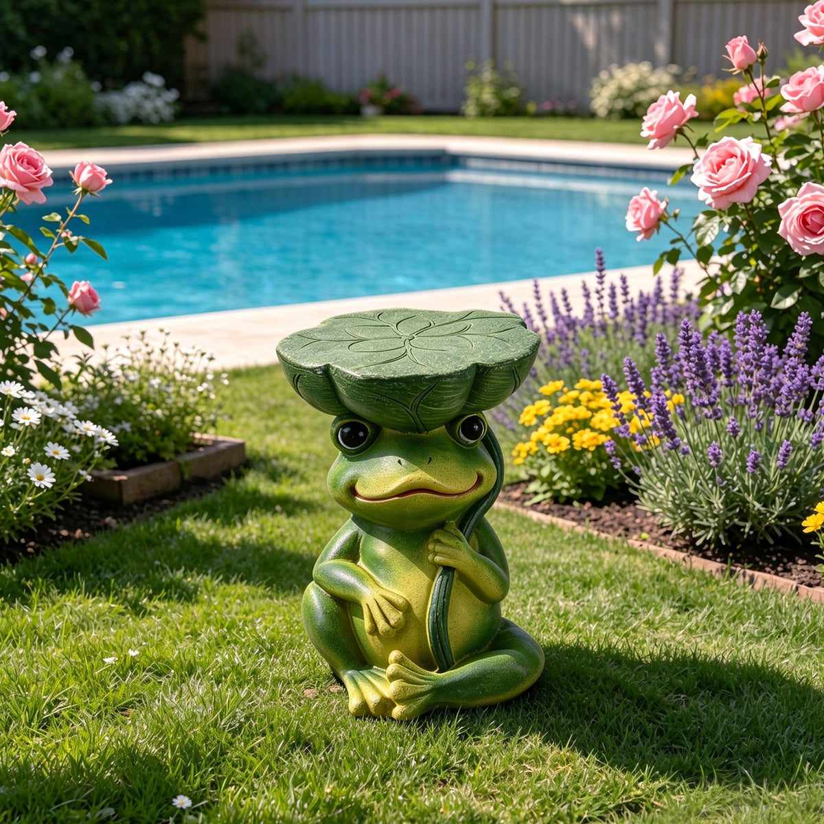 Magnesium Oxide Frog Stool Garden Statue with Lotus Leaf Seat - Outdoor Decor, photo 9 of 9