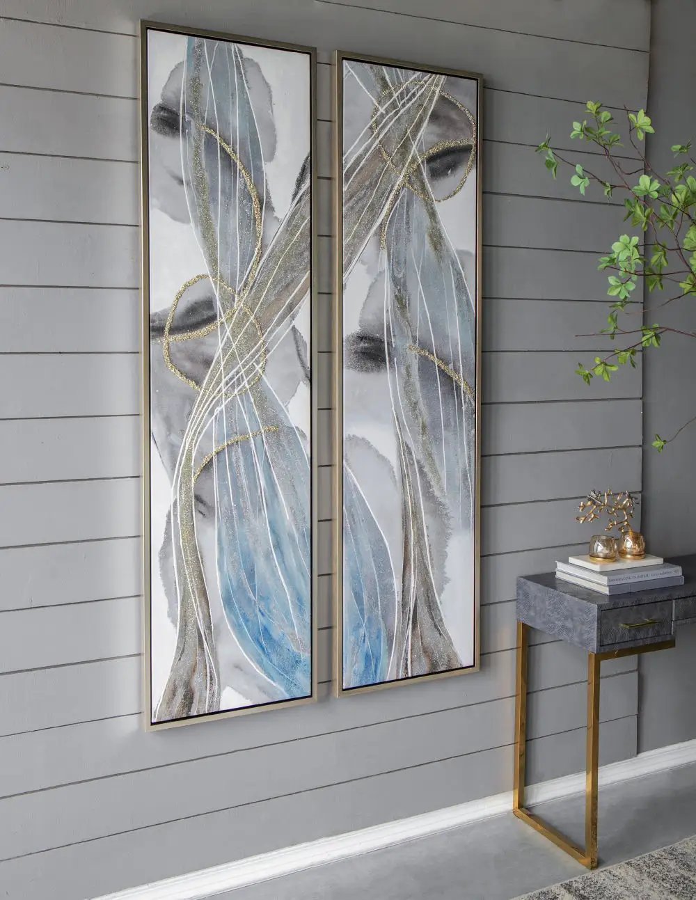 Elongated Modern Abstract Oil Paintings Wall Art Set of 2 by HouseOfZazla