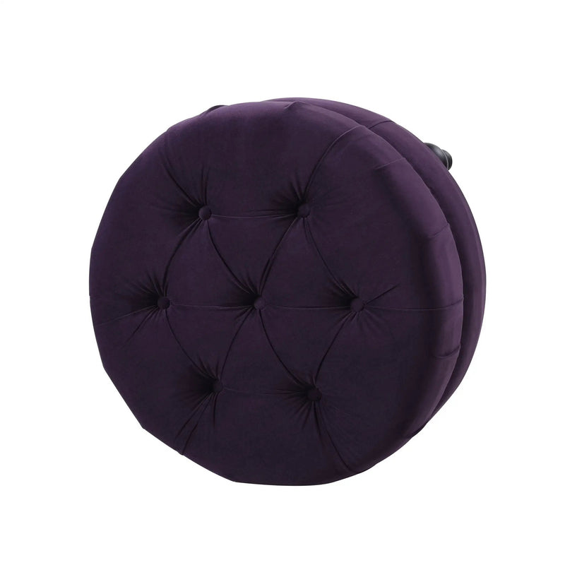 Dawn - Tufted Round Ottoman Nailhead Accents - Purple by HouseOfZazla