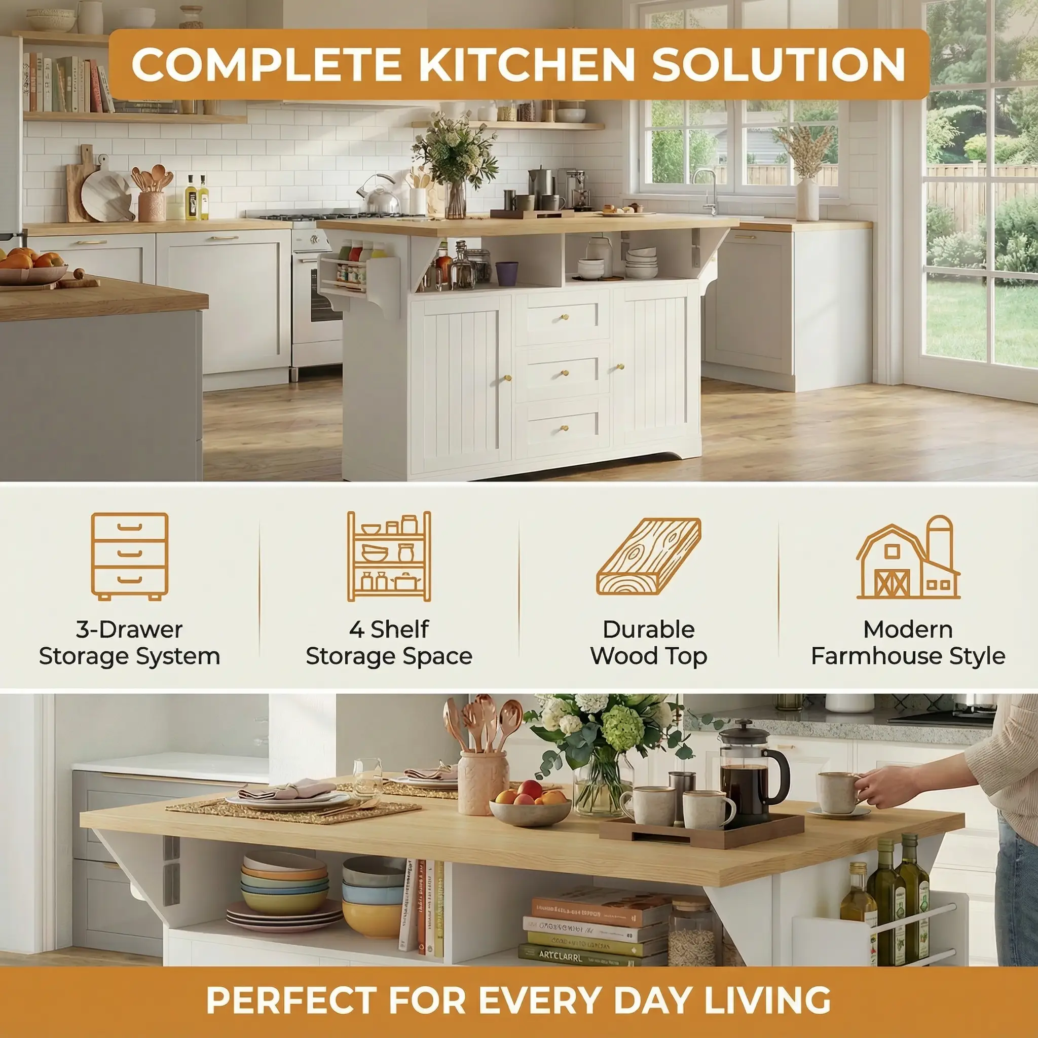 Large Kitchen Island with 2 Drop Leaf and Power Outlet by HouseOfZazla