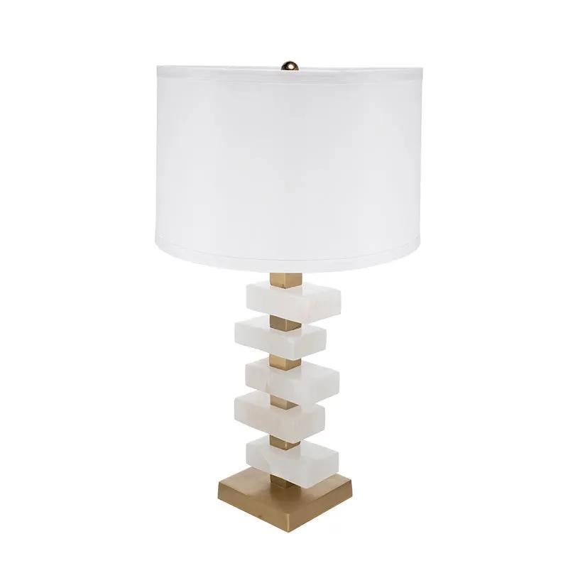 D15x26.7' White and Gold Alabaster Slab Table Lamp by HouseOfZazla