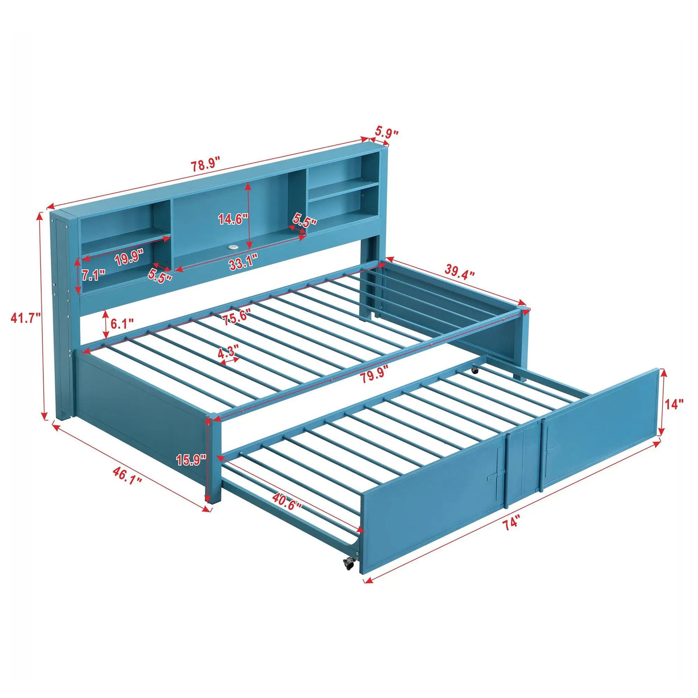 Industrial Metal Daybed With Trundle, Storage Shelves, USB Ports by Unique Piece Furniture
