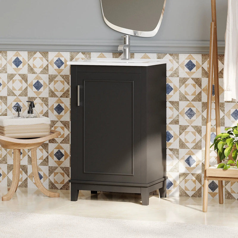Modern Small Bathroom Vanity Cabinet With Ceramic Basin, Ample Storage, 1 Soft Close Door by HouseOfZazla