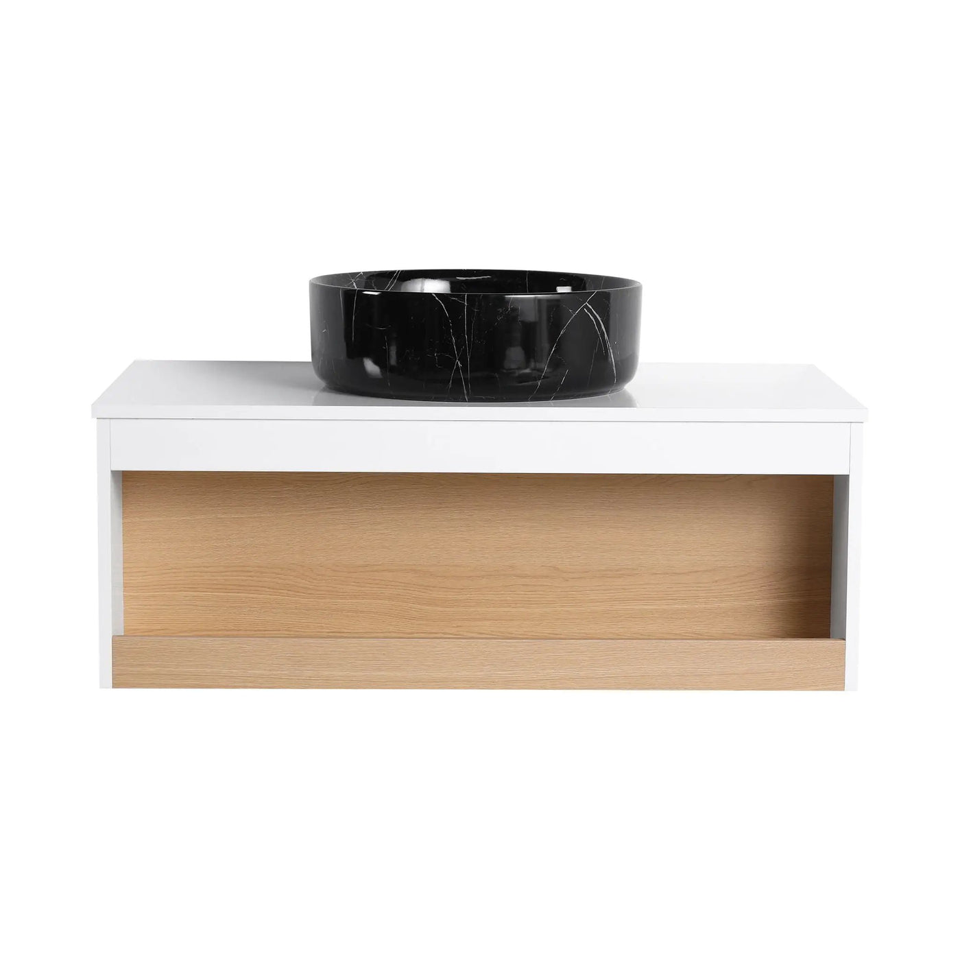 Floating Bathroom Vanity With Vessel Sink With Open Shelf Storage by HouseOfZazla