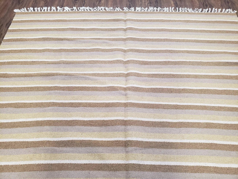 New Indian Striped Blanket, Multicolor Earthern Tones Kilim Rug, Wool Handmade South American Style Blanket, Queen Sized Bedspread 5x8 - 6x8 by Jewel Rugs