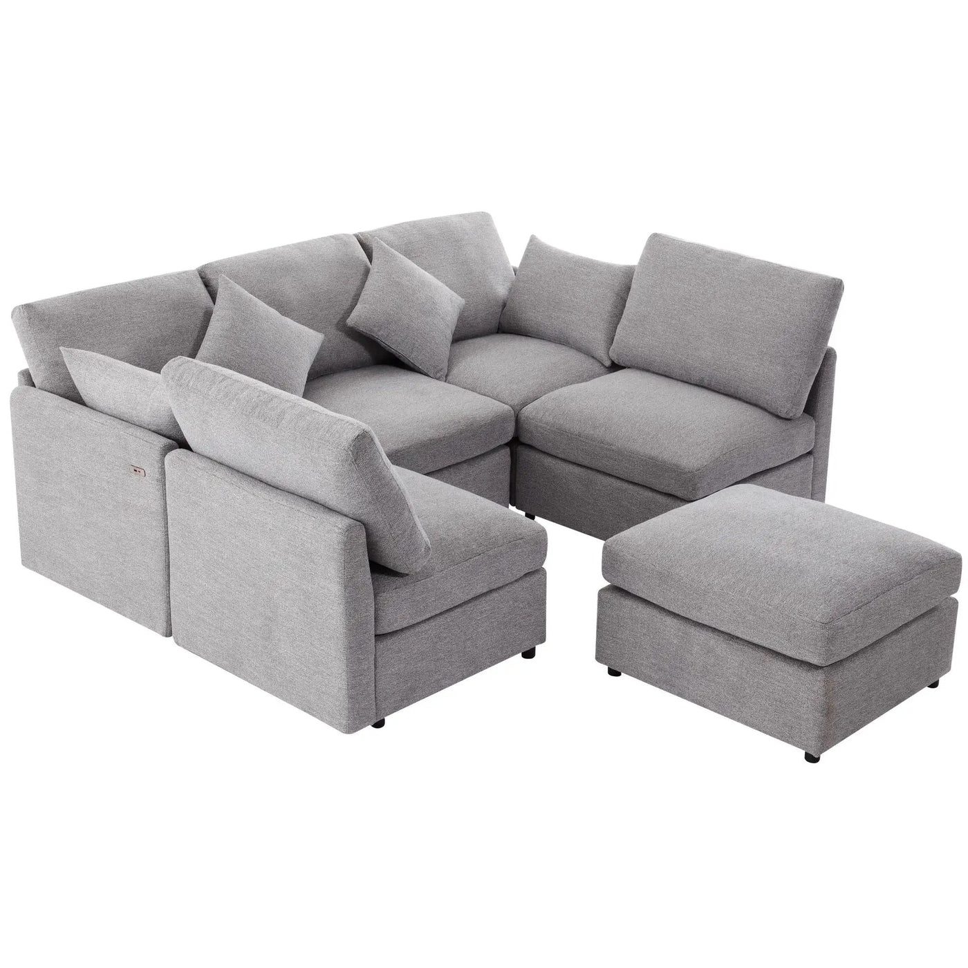 Sectional Sofa Modular U-Shaped With Ottoman & USB Ports by HouseOfZazla