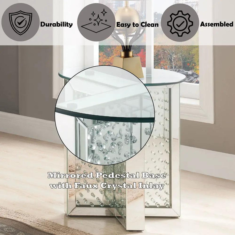 Nysa - 23" End Table - Mirrored & Faux Crystals by Unique Piece Furniture