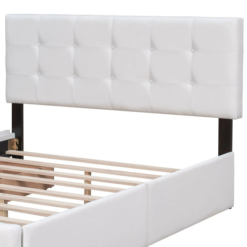 Upholstered Platform Bed With Classic Headboard And Drawers, No Box Spring Needed by HouseOfZazla