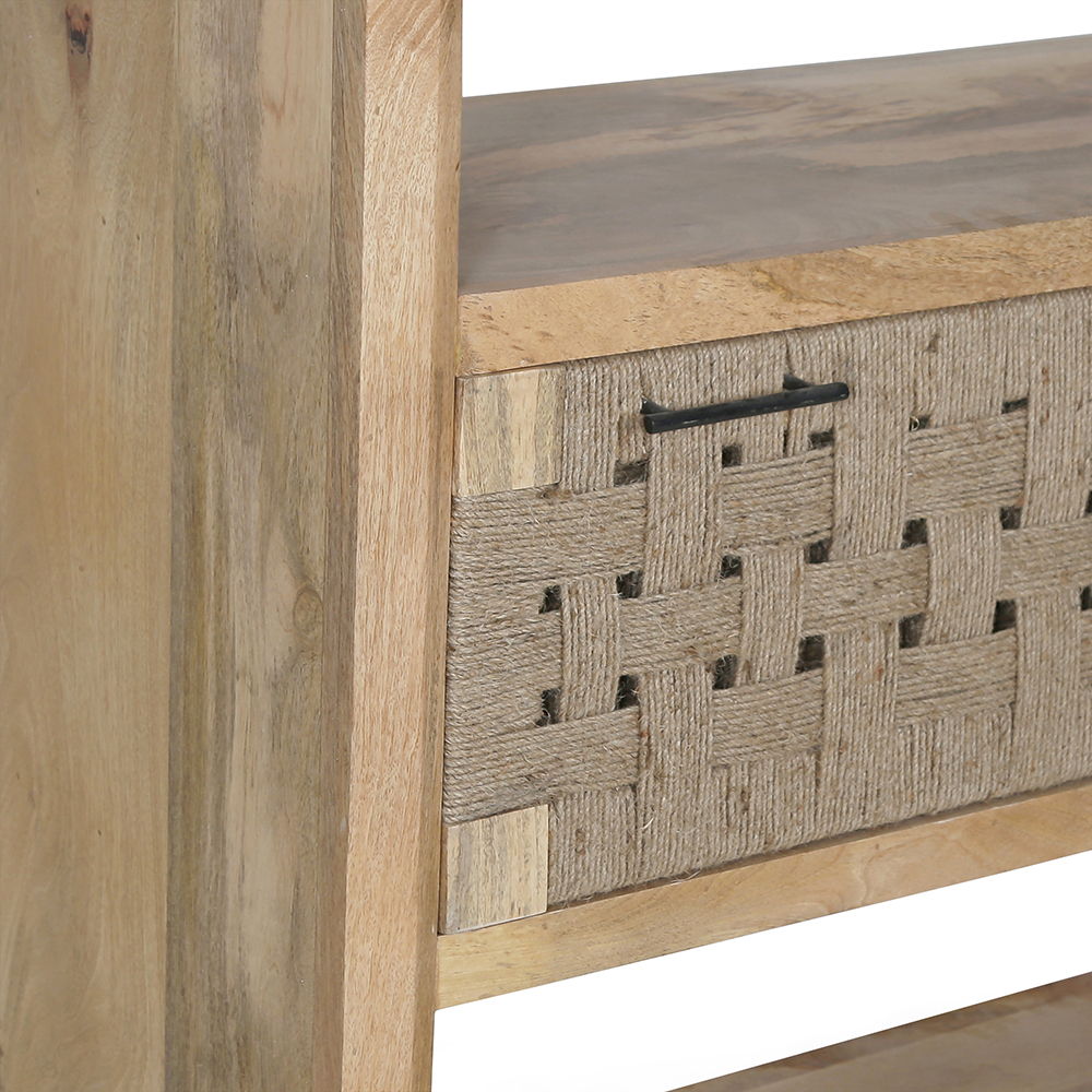 Beige Brown Shelf With Drawer Etageres with Mango Wood & Jute Front - 36" Wide, photo 2 of 6