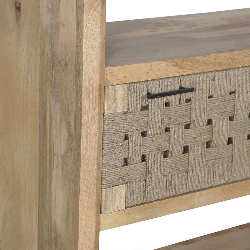 Beige Brown Shelf With Drawer Etageres with Mango Wood & Jute Front - 36" Wide, photo 2 of 6