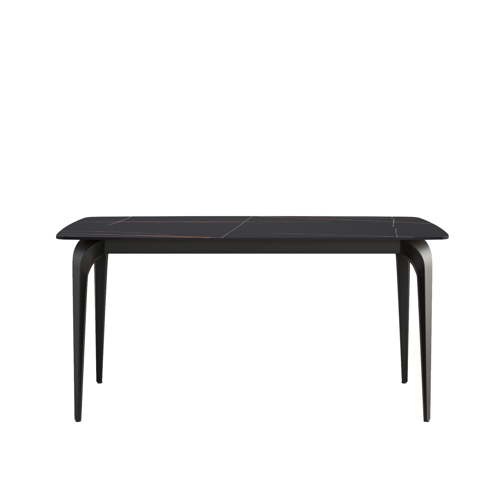 63" Artificial Stone Black Curved Black Metal Leg Dining Table, 6 People - Black by HouseOfZazla