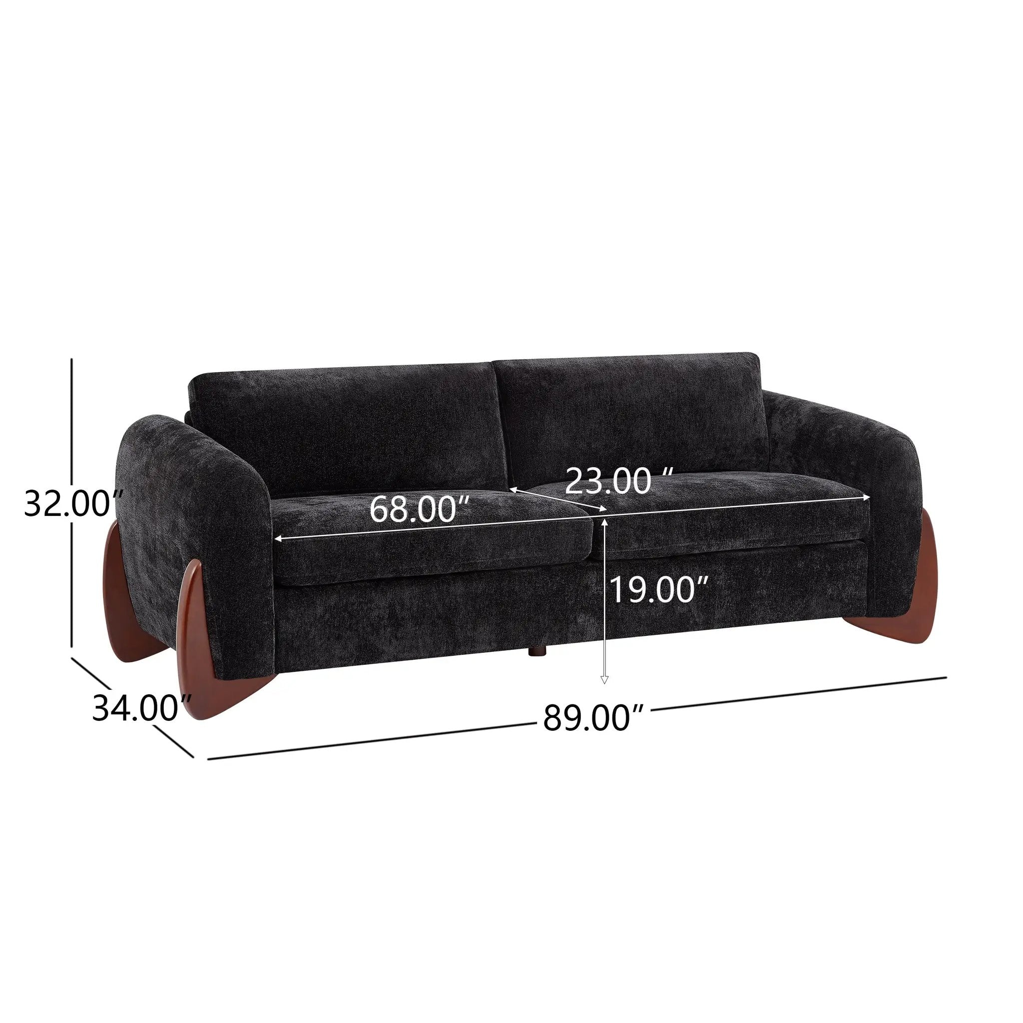 89"L Sofa with Chenille Fabric and Wooden Legs by HouseOfZazla
