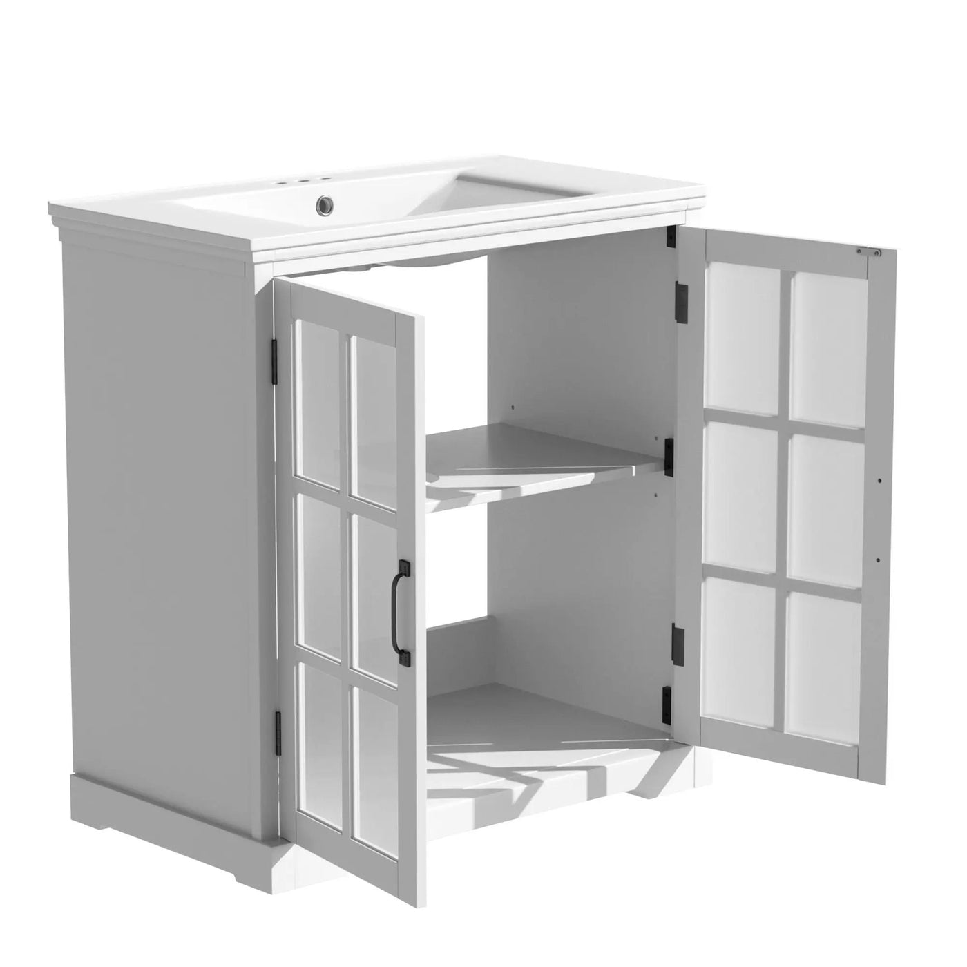 Modern Bathroom Vanity With Ceramic Sink, Tempered Blurred Glass Doors by HouseOfZazla