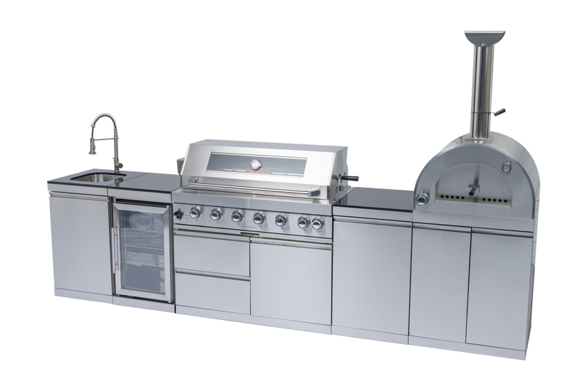 128" 120,000 BTU 6-Burner Outdoor Kitchen Island Grill with Pizza Oven by Chery Industrial