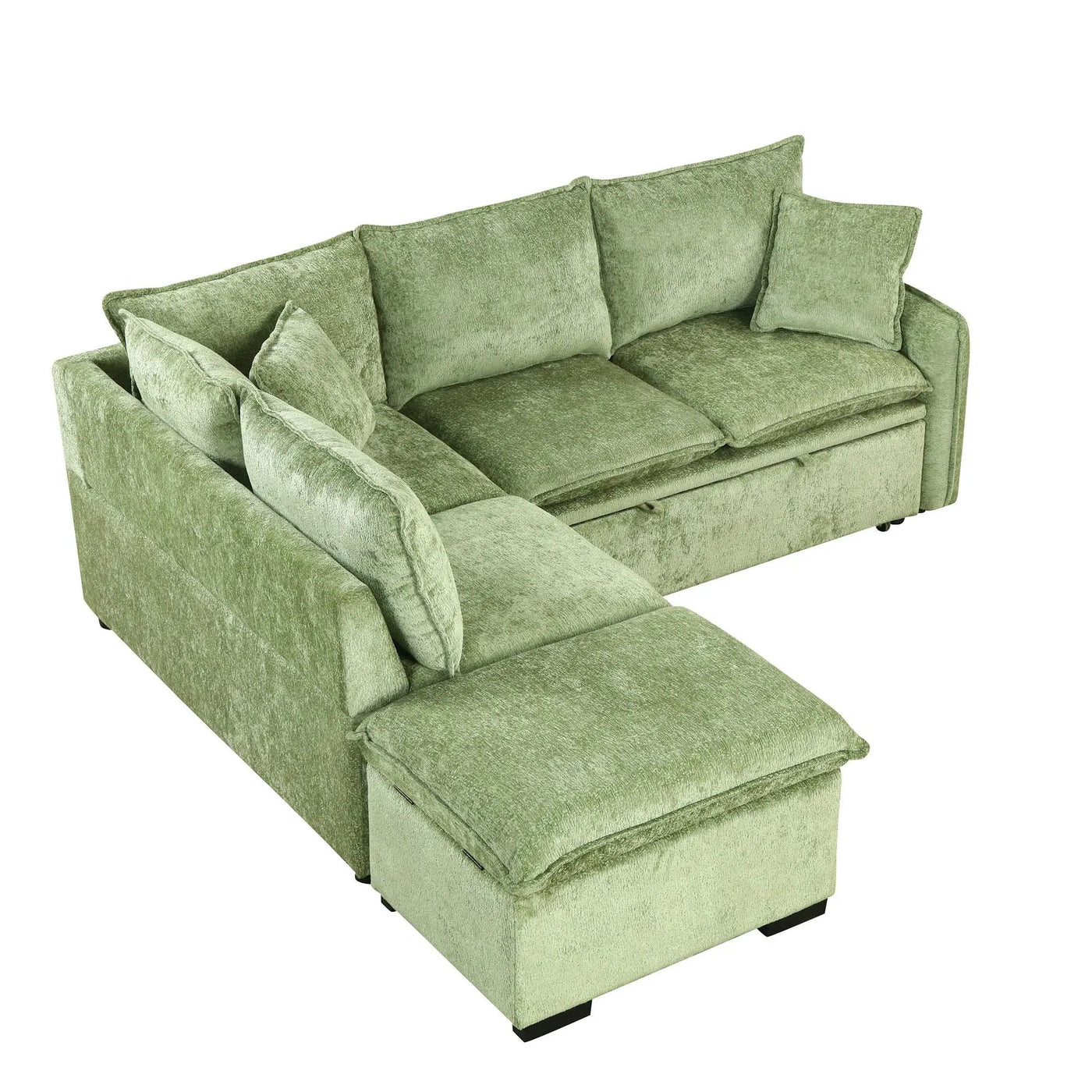 Convertible Sofa Bed Sectional Sofa Sleeper L-Shaped Sofa With A Storage Ottoman, Two Pillows, Two Power Sockets And Two USB Ports For Living Room by HouseOfZazla