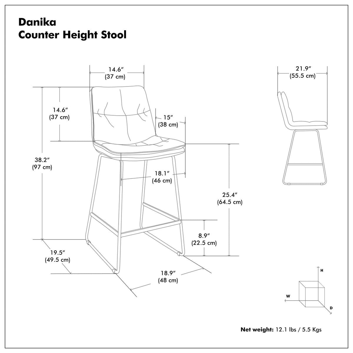 Counter Height Stool Set with Tufted Back and Padded Seat - Dark Gray or Light Brown, photo 3 of 13