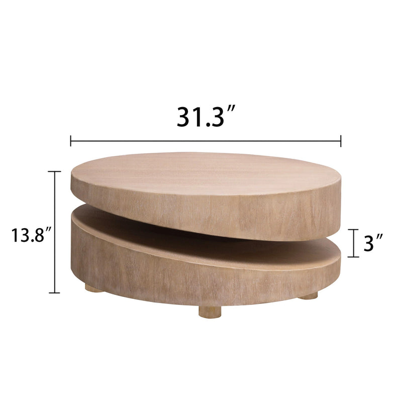 Modern Round Wood Coffee Table with Sculptural Two-Tier Design - Natural, photo 2 of 4
