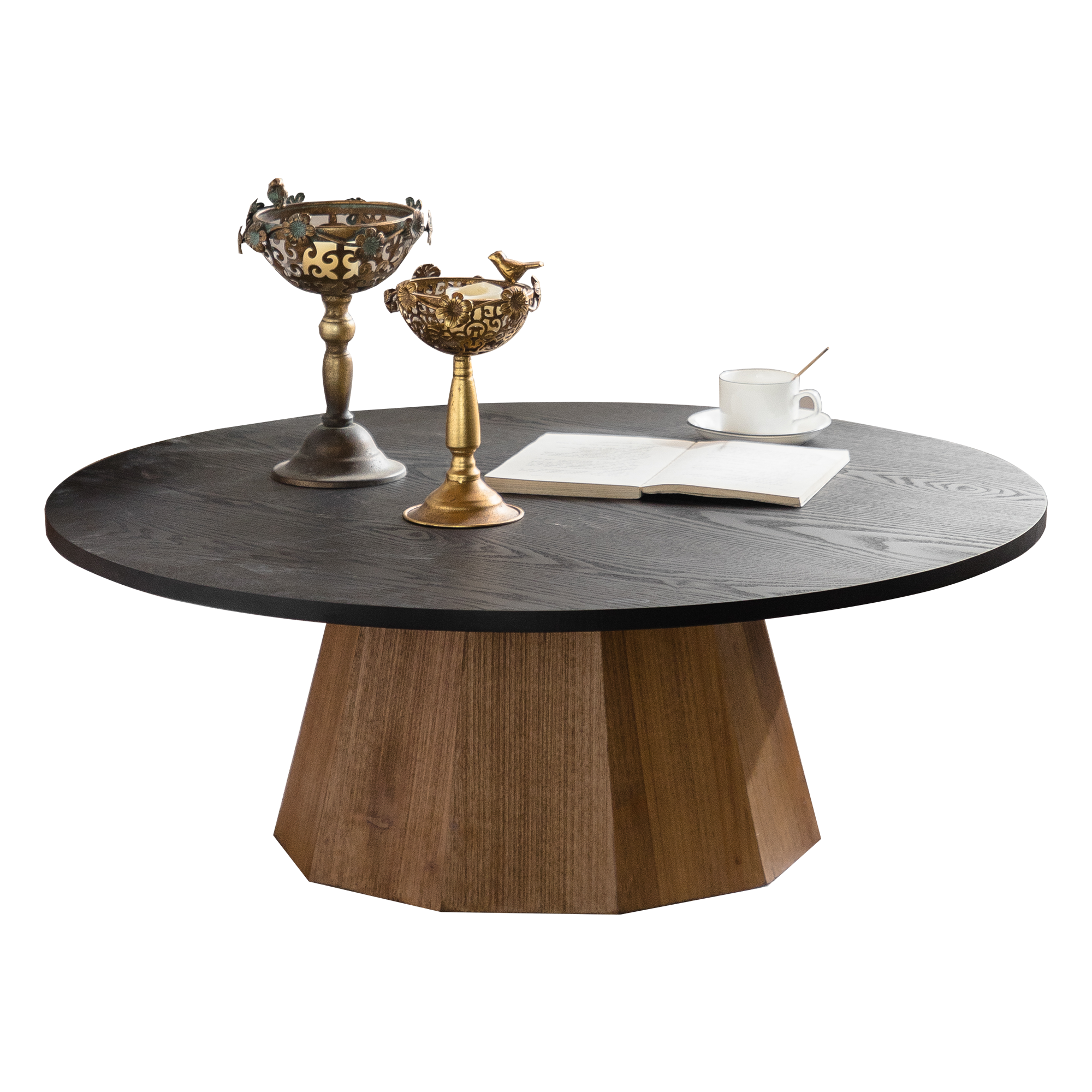 Round Coffee Table with Sturdy Pedestal Design by HouseOfZazla