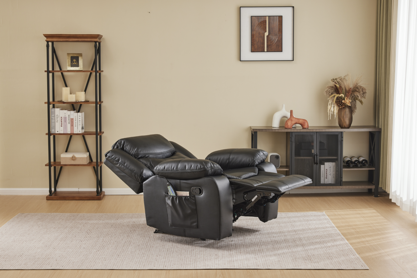 Black Color Air Leather Recliner Chair with Vibration and Heating by HouseOfZazla
