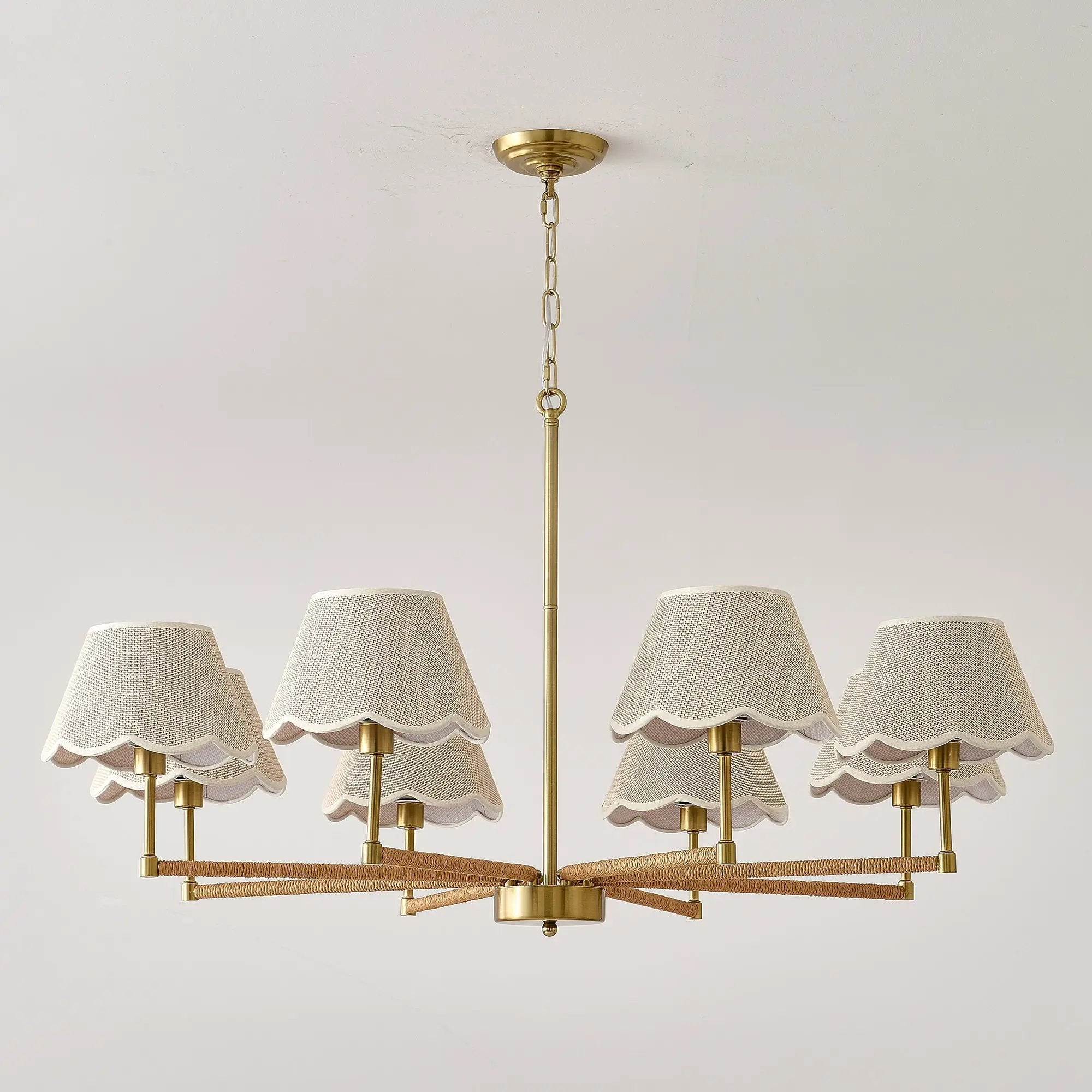 8-Light Rope and Fabric Shade Gold Chandelier by HouseOfZazla
