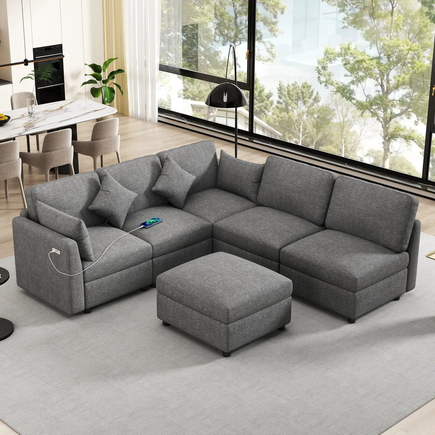 Sectional Sofa Modular U-Shaped With Ottoman & USB Ports by HouseOfZazla