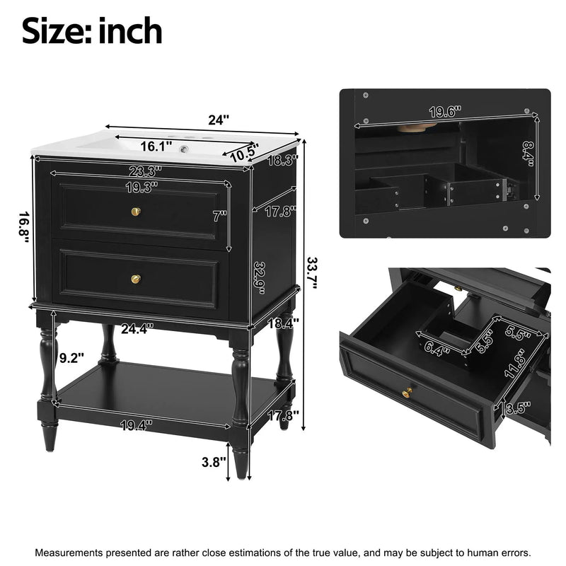 Bathroom Vanity With Sink, 2 Drawers Storage Cabinet, Open Shelf by Unique Piece Furniture