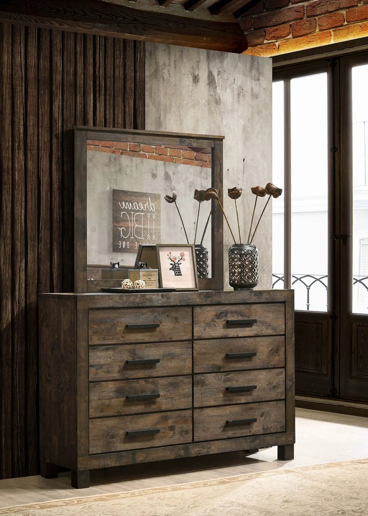 Woodmont 8-drawer Dresser with Mirror Rustic Golden Brown by Unique Piece Furniture