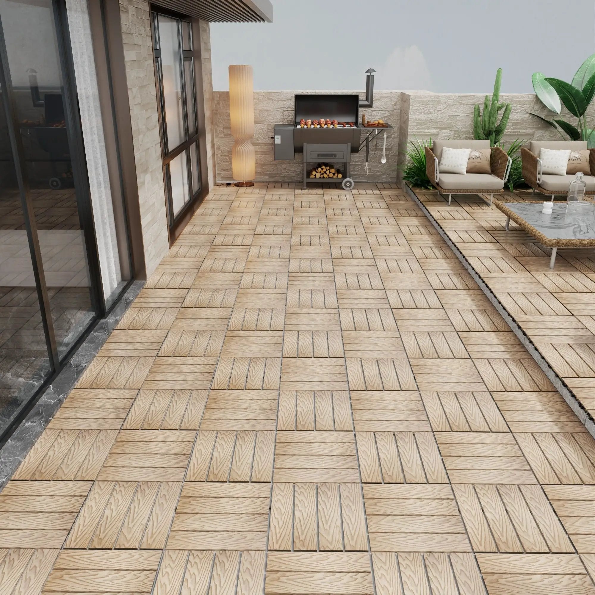 Patio Deck Tiles, Interlocking Diy Flooring For Indoor / Outdoor Use (Set of 22) - Teak by HouseOfZazla