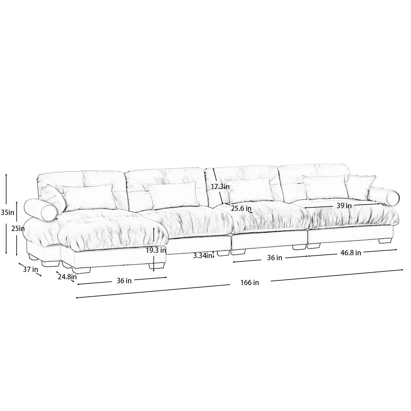 Super Comfort Oversized Modular Sectional Sofa With Movable Ottoman by HouseOfZazla