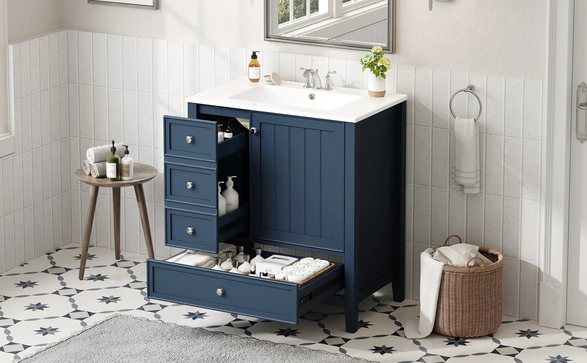 30" Bathroom Vanity with Sink, One Cabinet and Three Drawers by HouseOfZazla