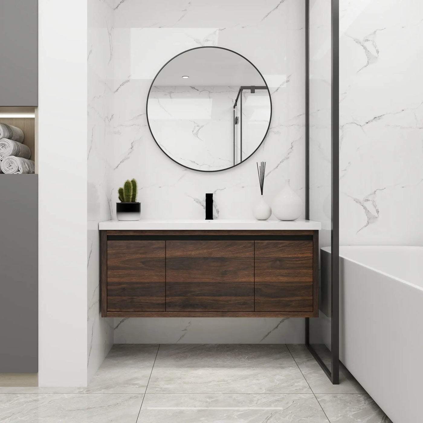 Floating Bathroom Vanity with Resin Sink and Soft-Close Doors by HouseOfZazla