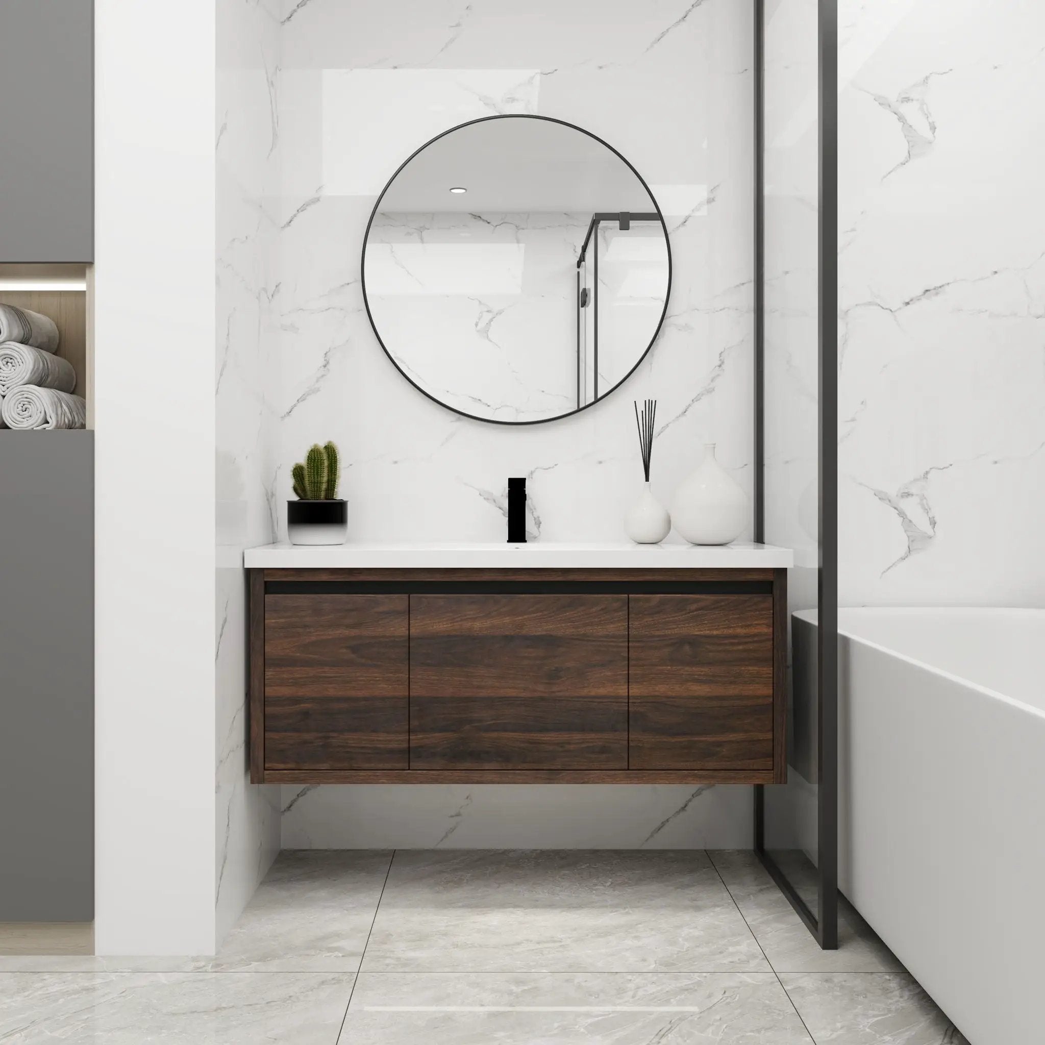 Floating Bathroom Vanity with Resin Sink and Soft-Close Doors by HouseOfZazla