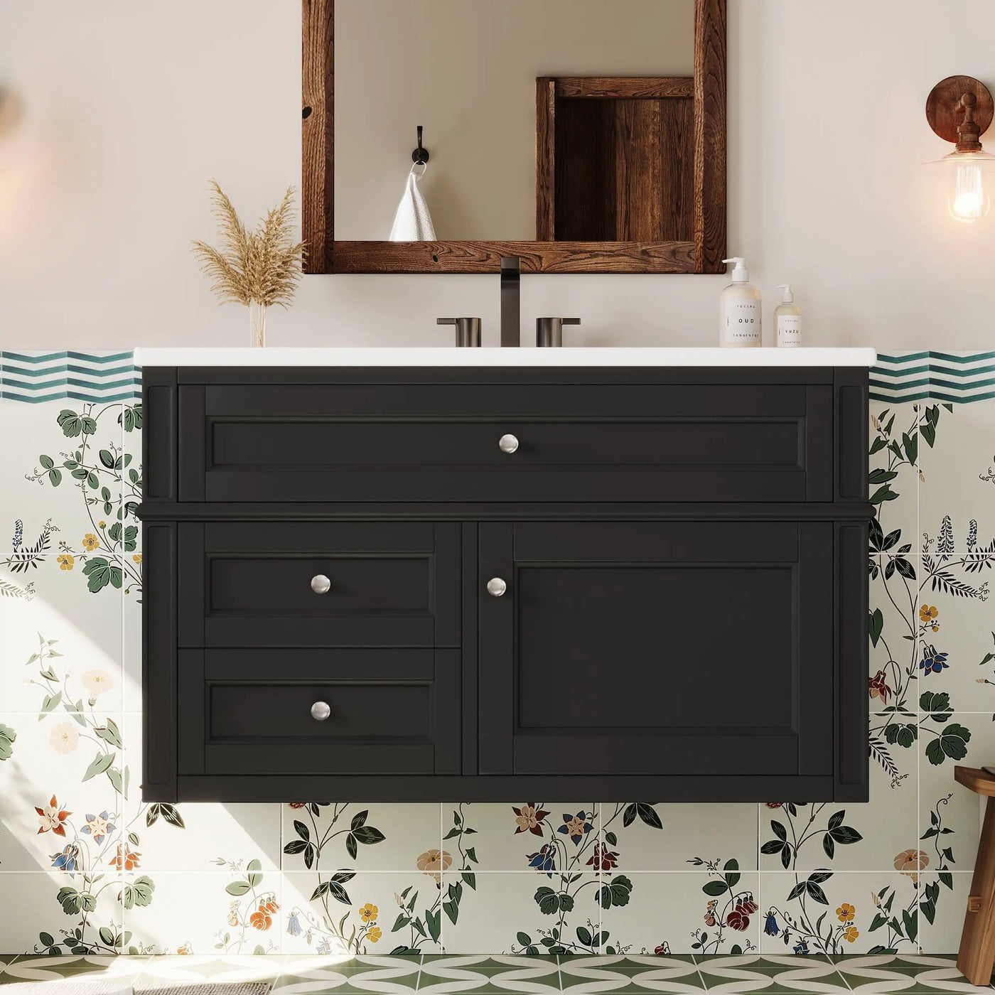 36" Wall Mounted Bathroom Vanity with Ceramic Sink and Storage by HouseOfZazla