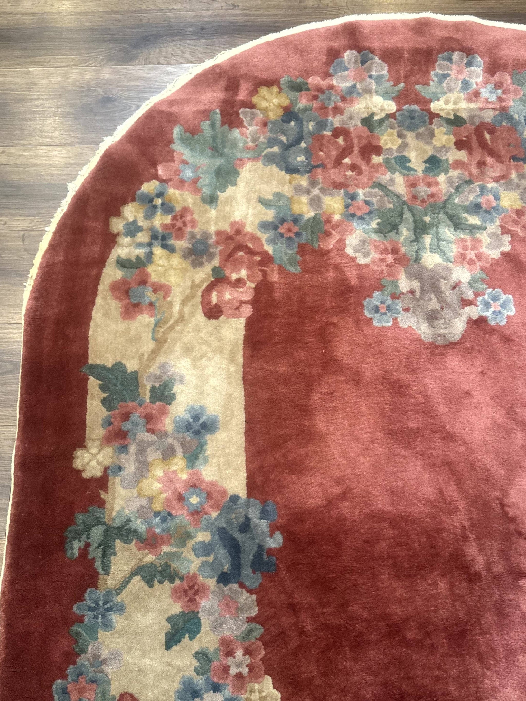 Oval Chinese Peking Rug 5x8, Pink, Floral, Vintage Chinese Wool Carpet by Jewel Rugs