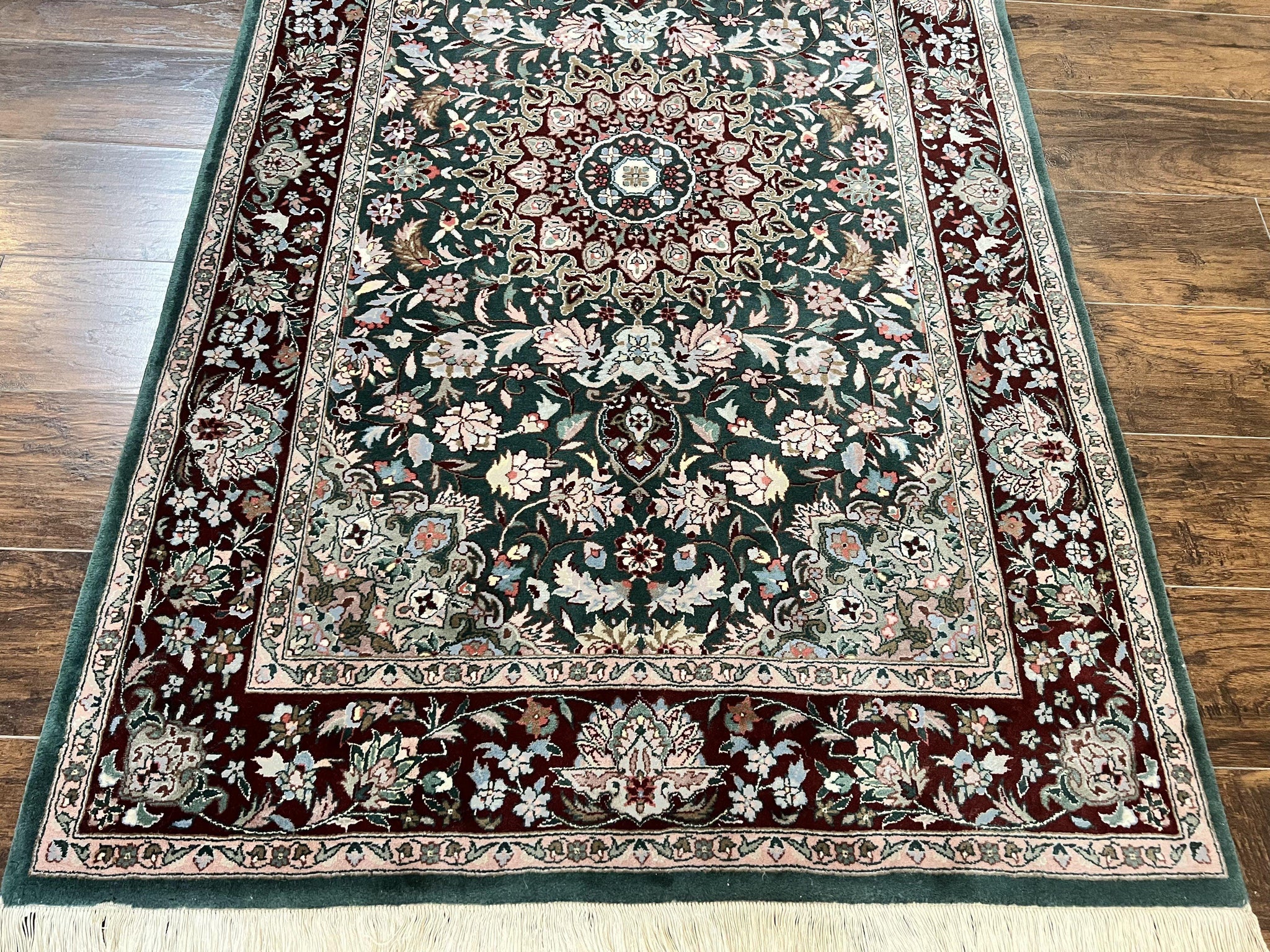 Pak Persian Rug 4x6, Wool Hand Knotted Vintage Carpet, Dark Green, Floral Medallion, Fine Oriental Rug by Jewel Rugs