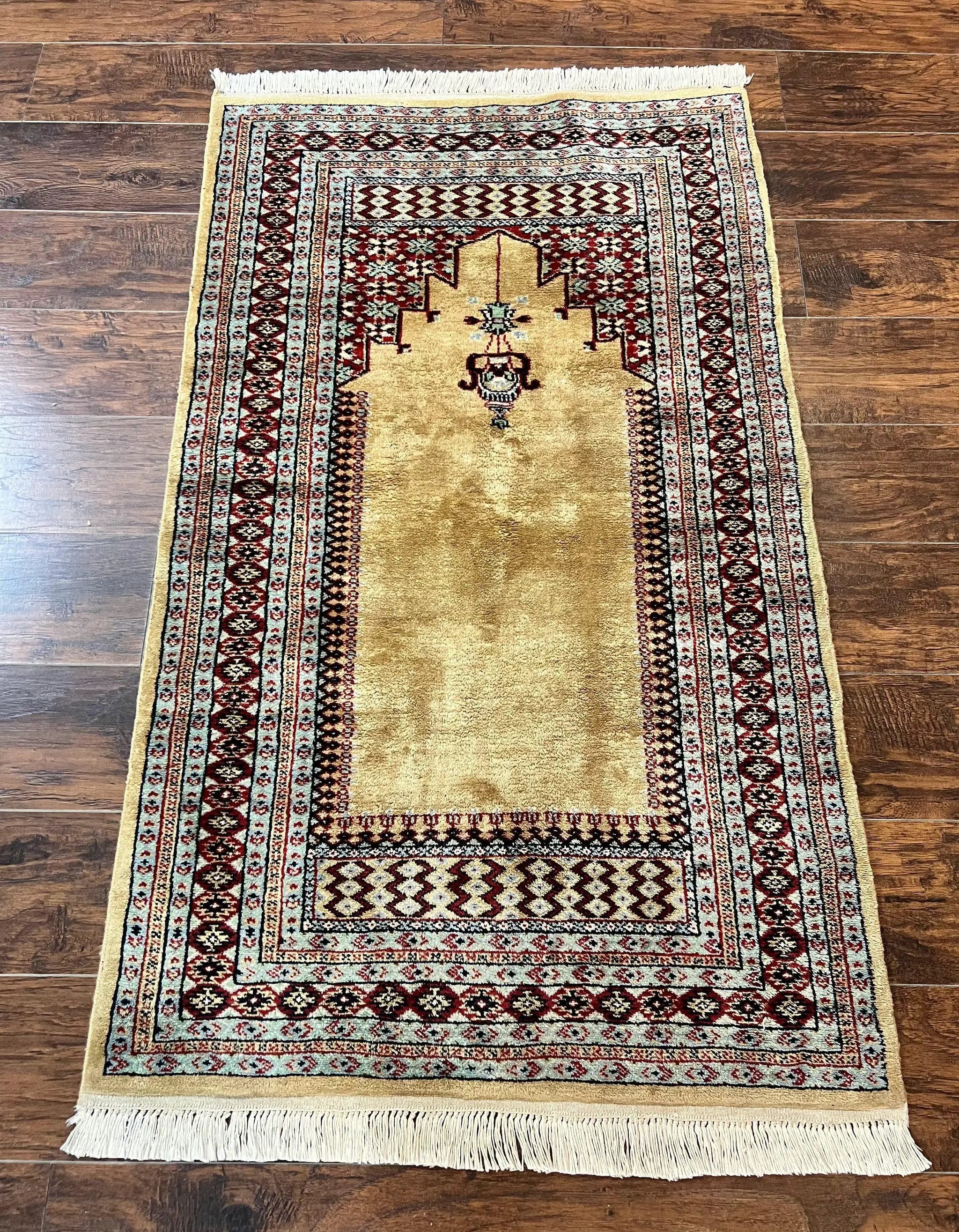 Bokhara Prayer Rug 3x5, Pakistani Turkoman Carpet, Tan, Handmade Vintage Wool Carpet by Jewel Rugs
