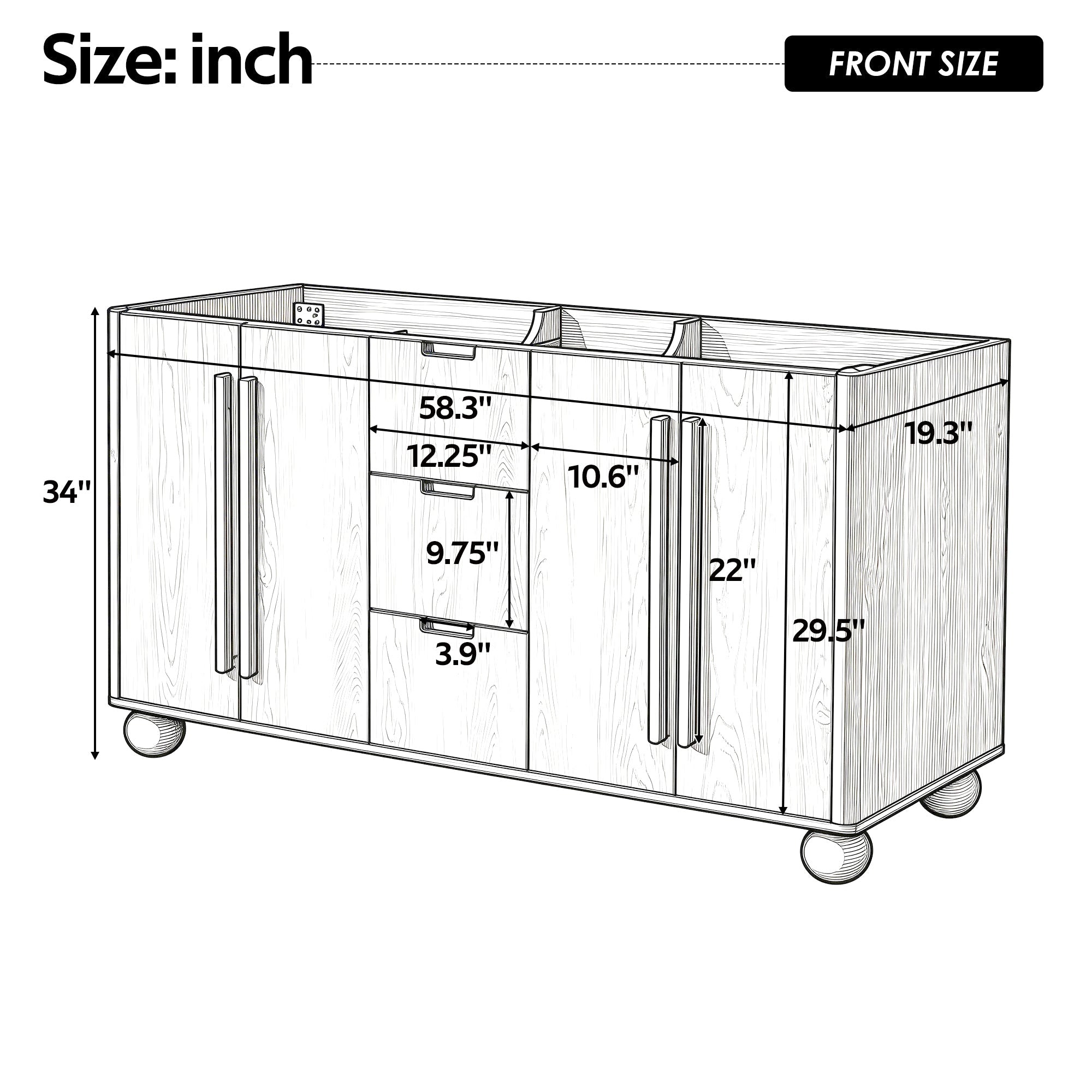 58.3" Bathroom Vanity Cabinet With 3 Drawers & 4 Doors by HouseOfZazla