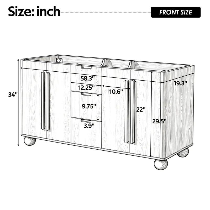 58.3" Bathroom Vanity Cabinet Only with Soft-Close Drawers by HouseOfZazla