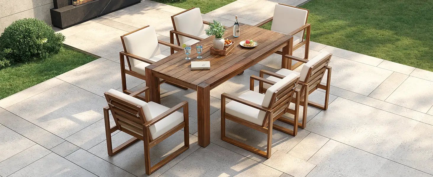 TREXM Patio Table and Chairs Set for 6 with Umbrella Hole by HouseOfZazla