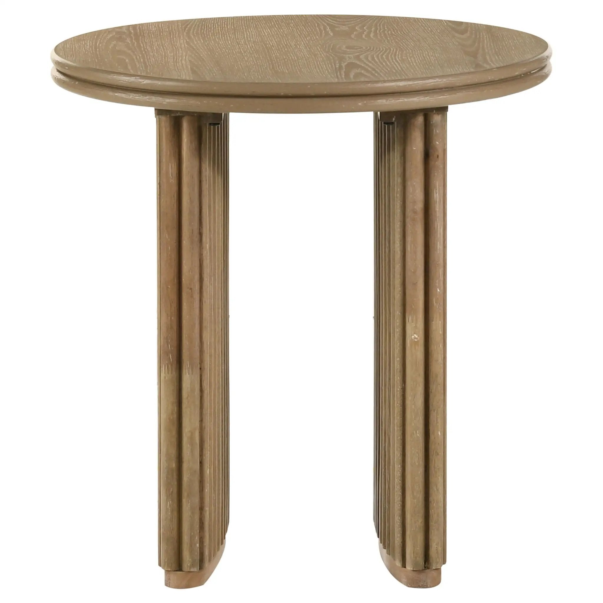 Adina Round Wood Side End Table Distressed Light Brown by Unique Piece Furniture